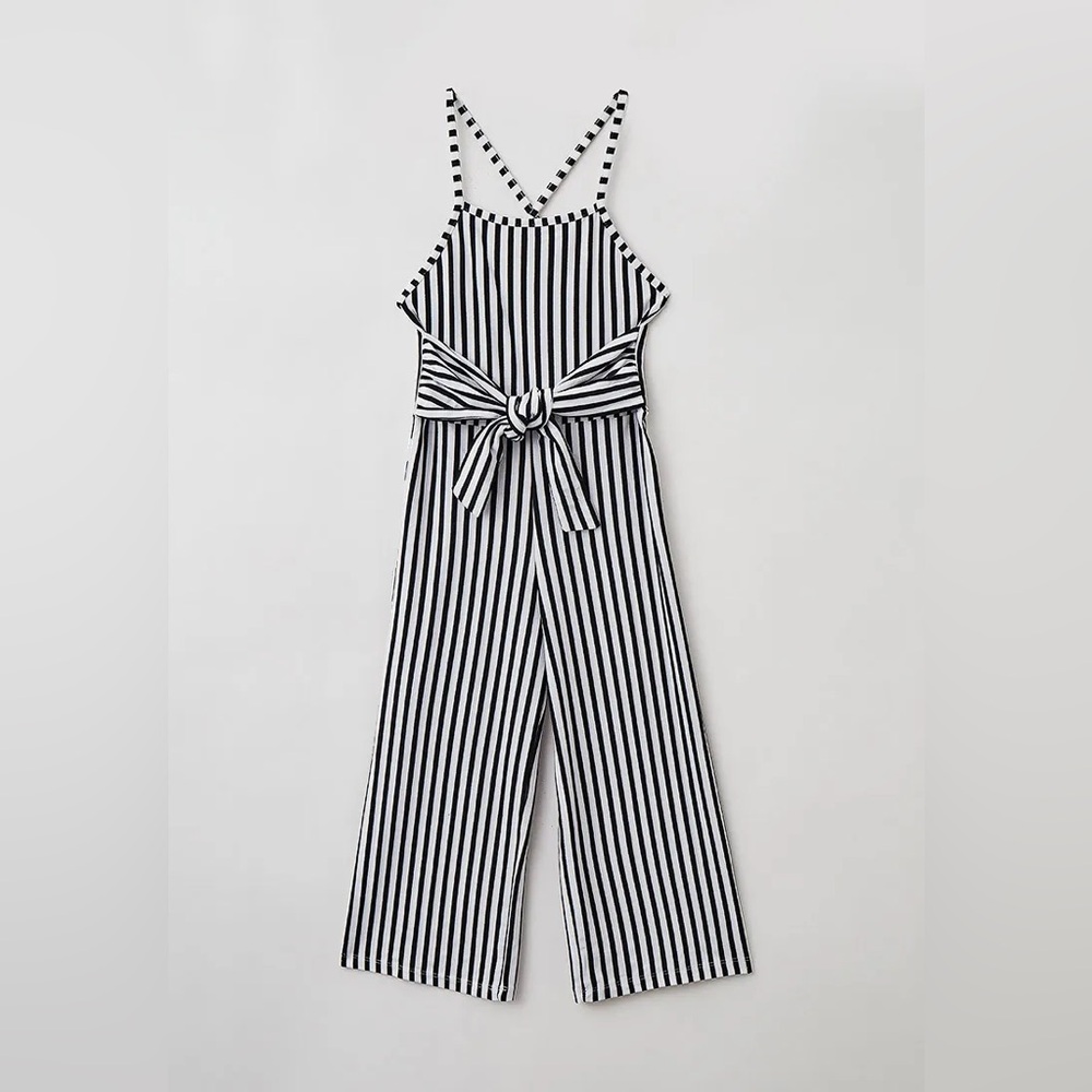 Size 12 Girls Mayoral Monochrome Striped Jumpsuit